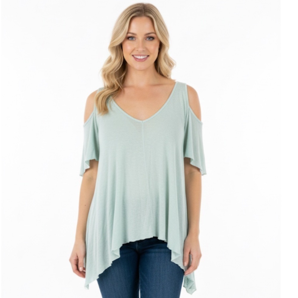 Free People green cold shoulder top size small